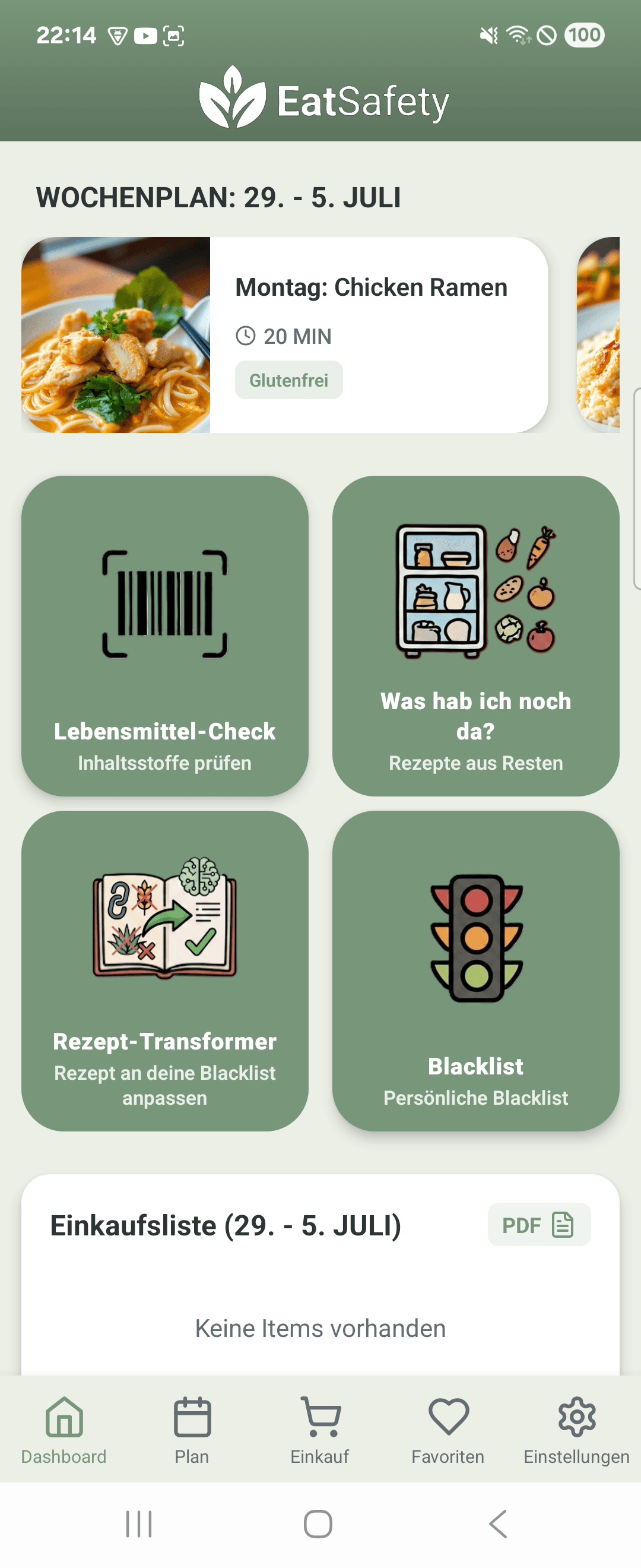 EatSafely – Wochenplan