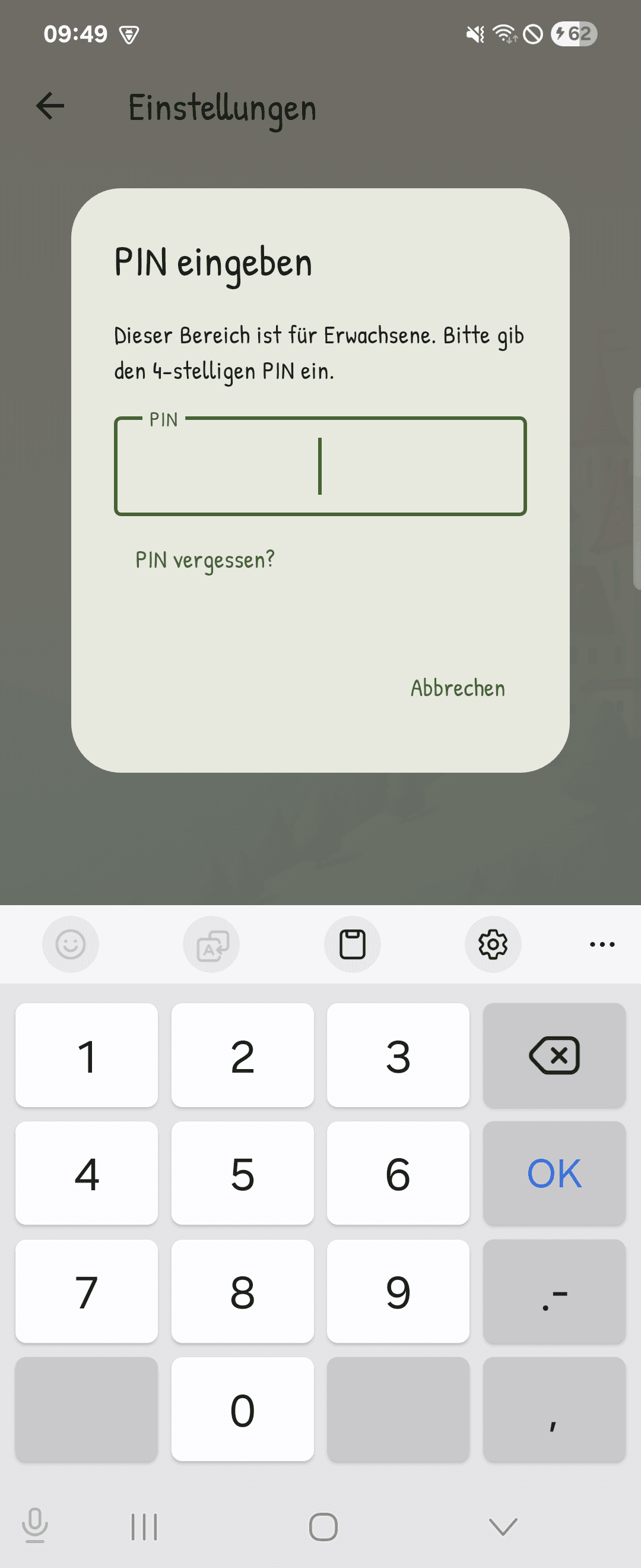 Eltern-PIN schützt den Erwachsenenbereich