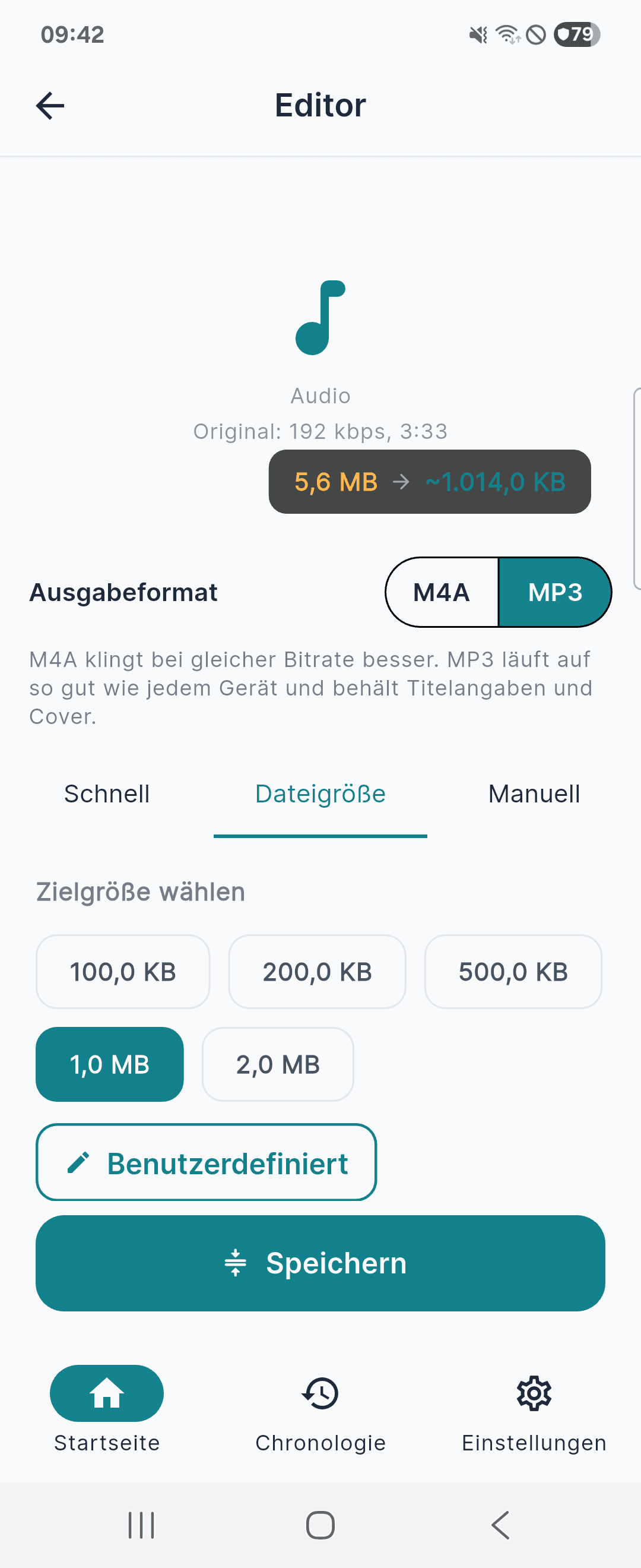 Editor: Zielgröße und Ausgabeformat