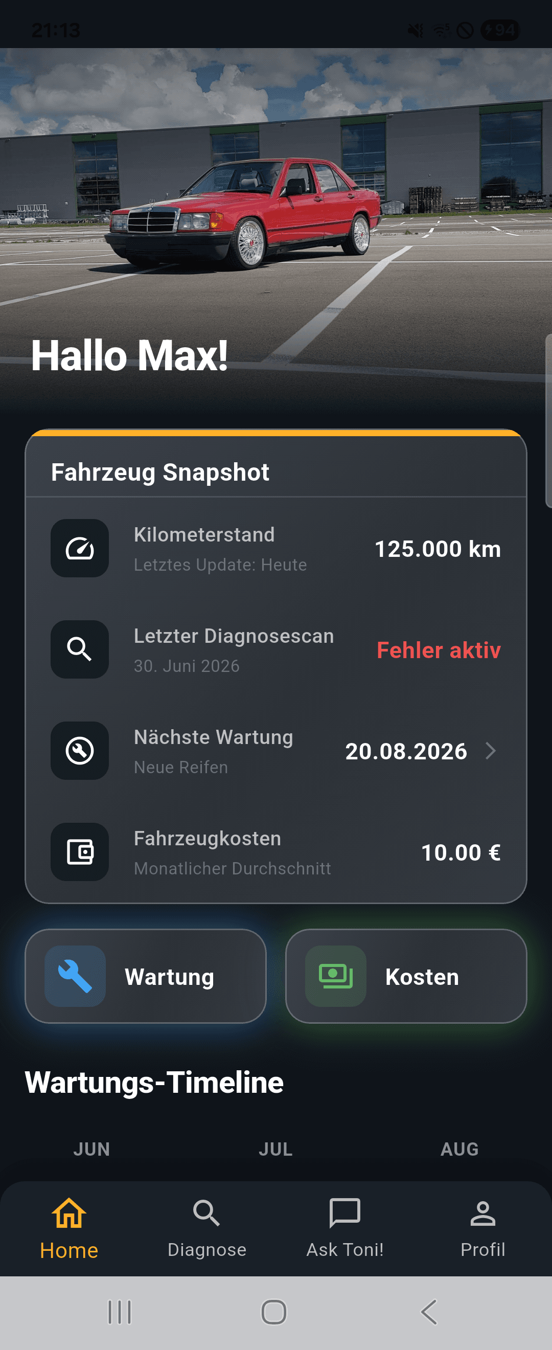 WeFixIt – Fahrzeug-Dashboard